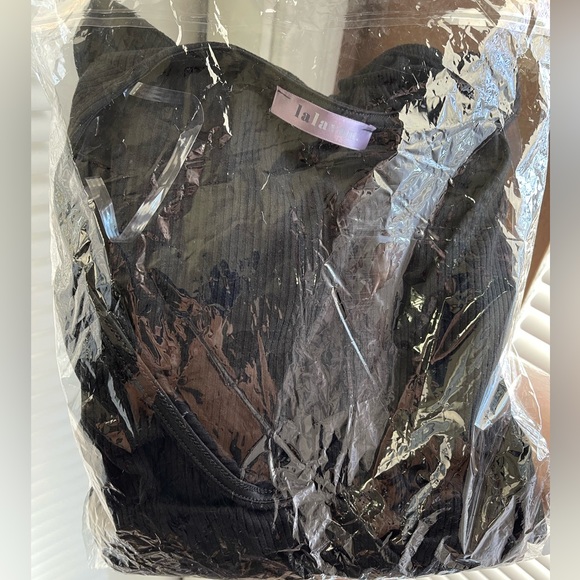 1 LEFT! USA MADE Women’s Soft Surplice Ribbed Black Self Tie Waist Blouse Top - Picture 4 of 4